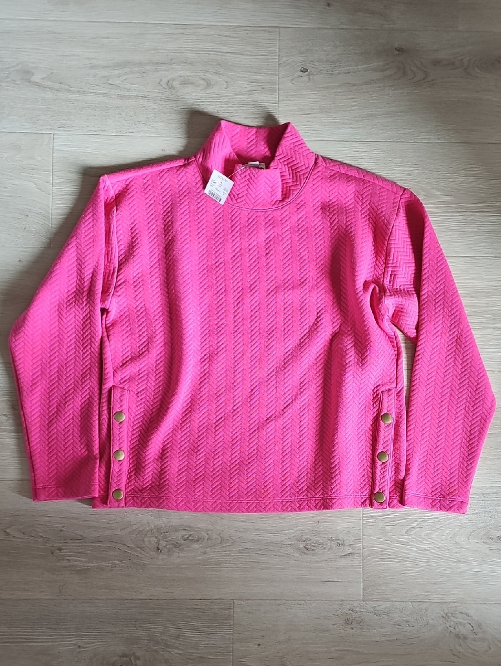 J. Crew Hot Pink Mock Neck Sweater with Gold-Tone Side Buttons